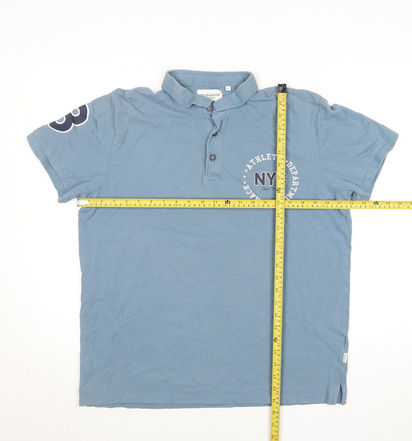 Stock & Hank Men's Blue XL Polo Shirt NYC Graphic Cotton