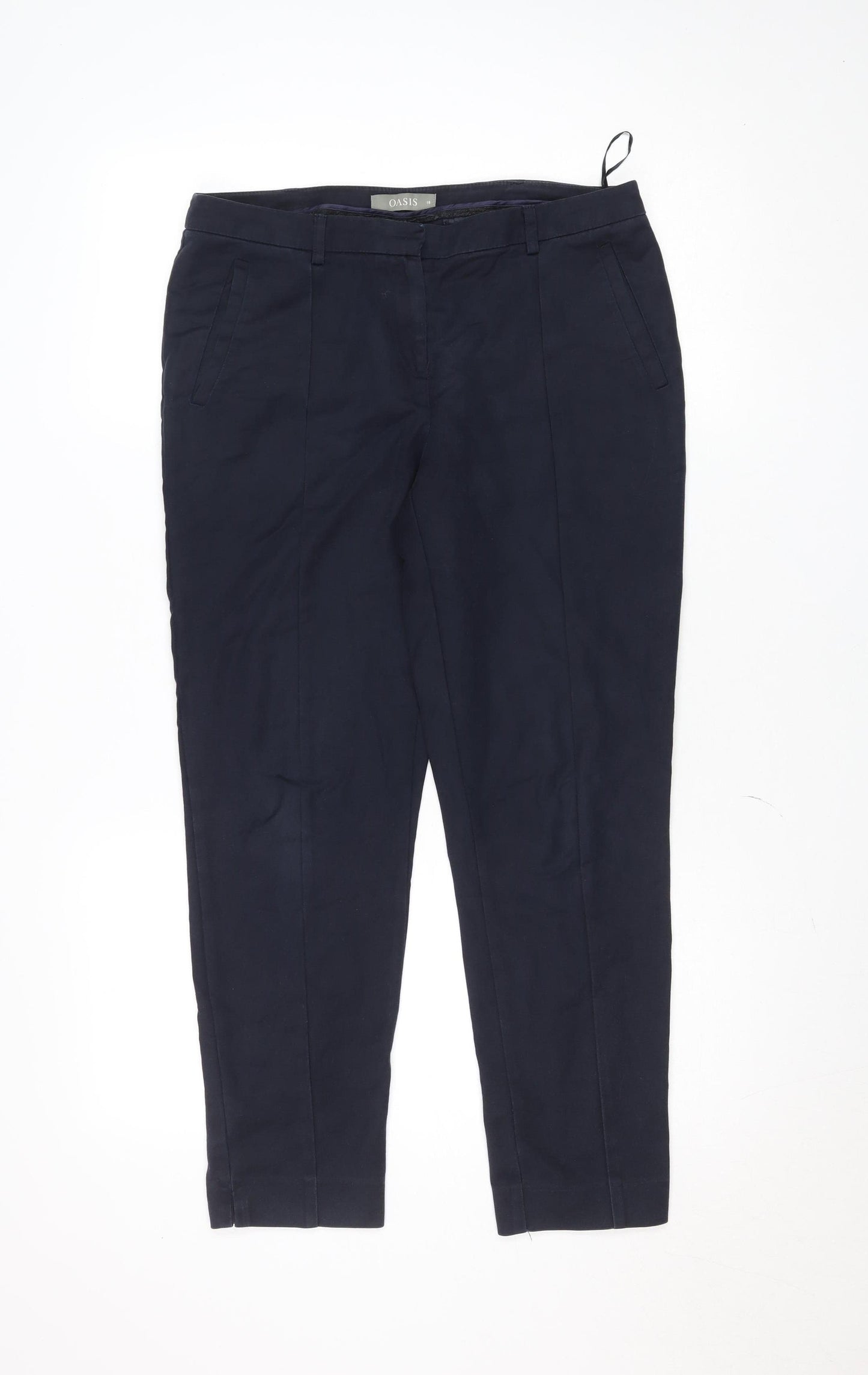 Oasis Women's Blue Chino Trousers Size 10 Slim Fit Cotton Blend