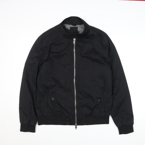 River Island Men’s Black Bomber Jacket L Stand-Up Collar Full Zip Casual