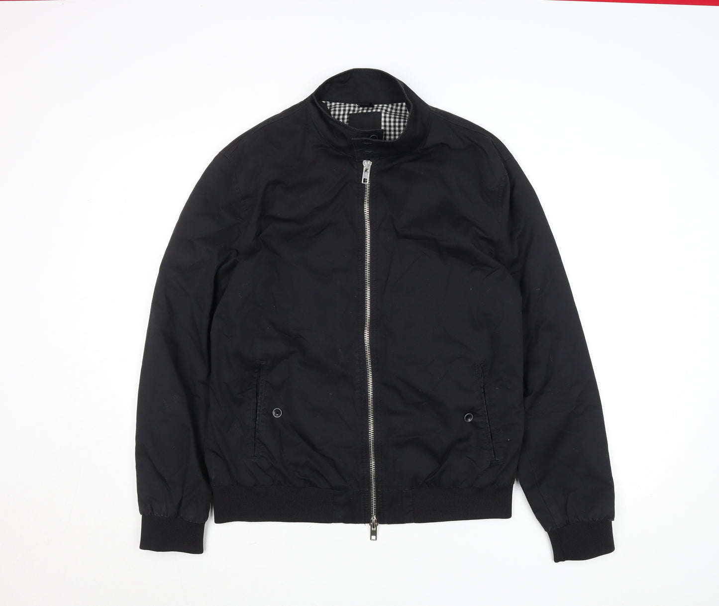 River Island Men’s Black Bomber Jacket L Stand-Up Collar Full Zip Casual