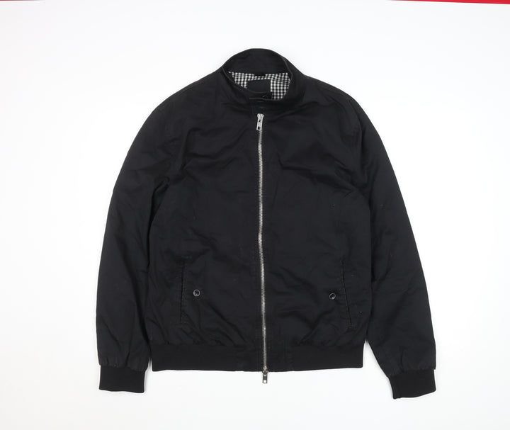 River Island Men’s Black Bomber Jacket L Stand-Up Collar Full Zip Casual
