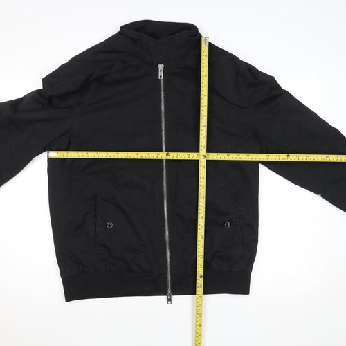 River Island Men’s Black Bomber Jacket L Stand-Up Collar Full Zip Casual