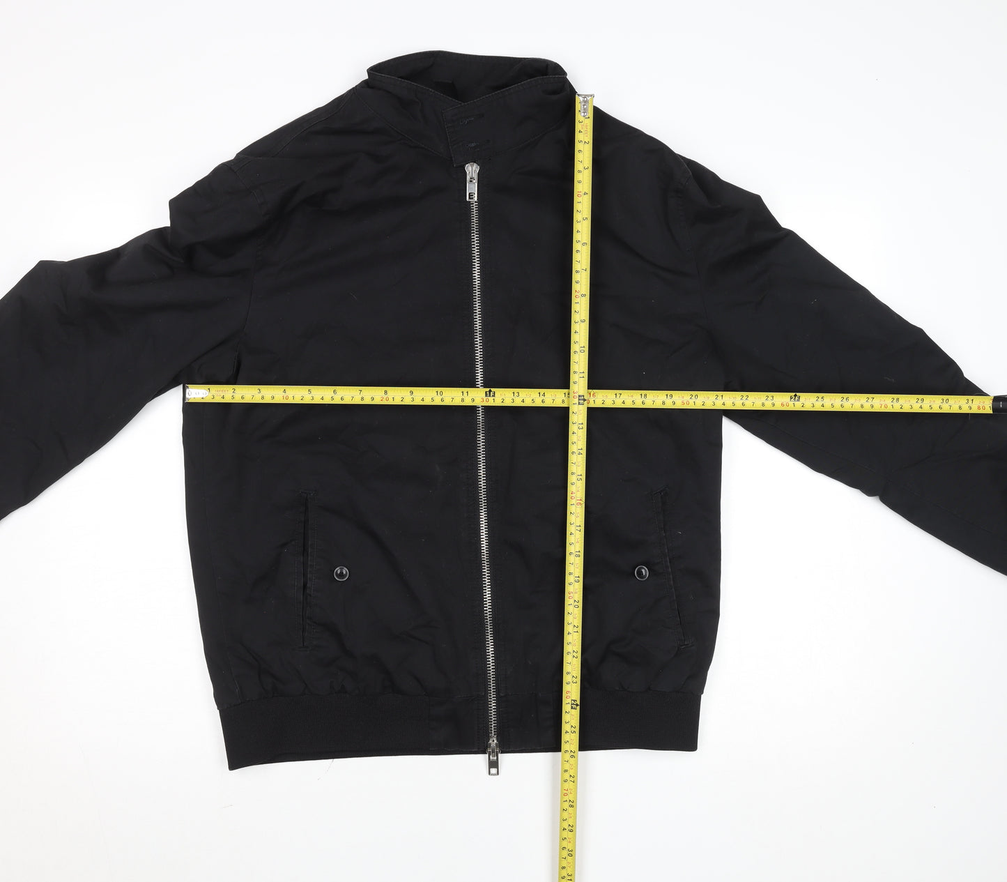River Island Men’s Black Bomber Jacket L Stand-Up Collar Full Zip Casual