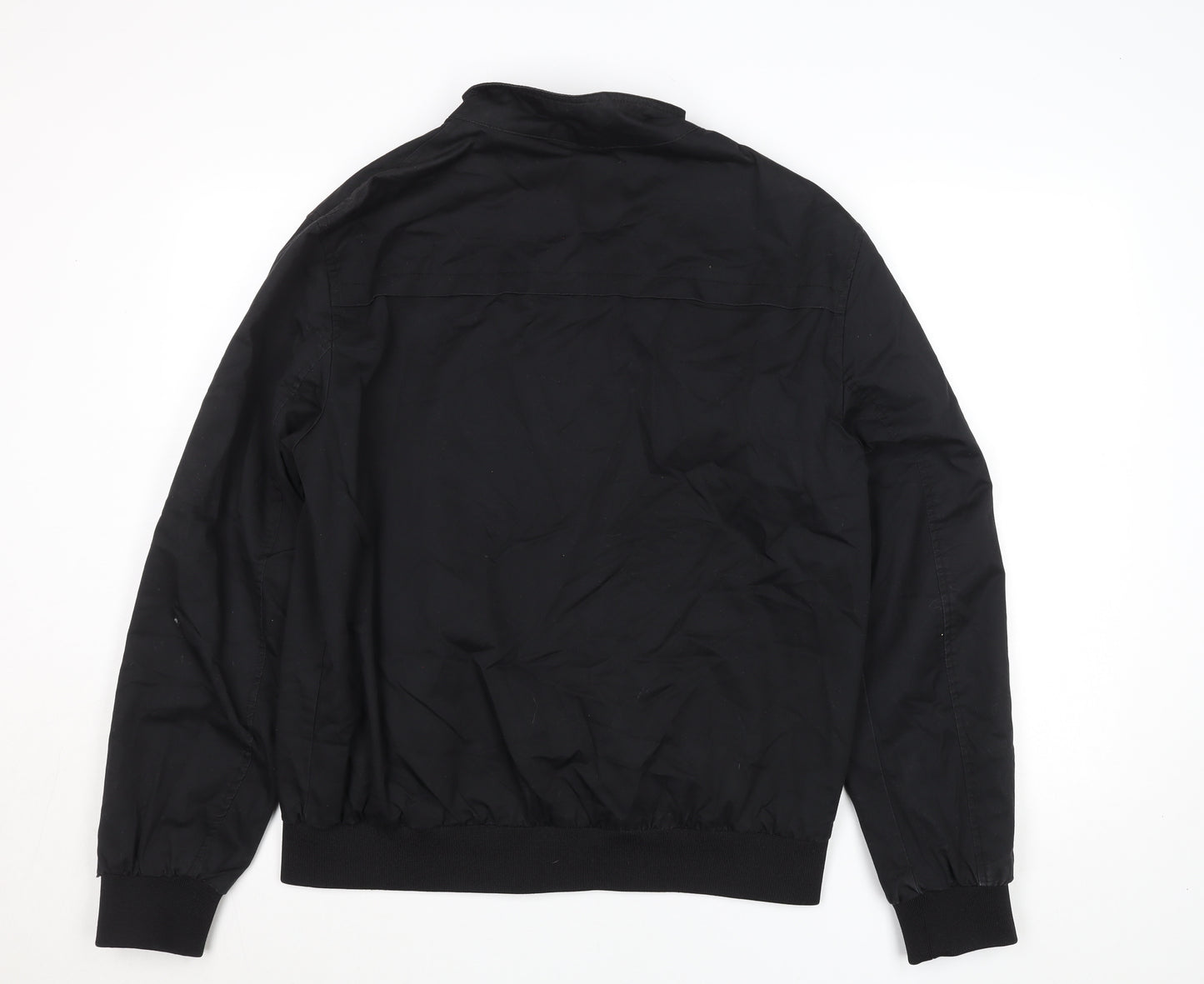 River Island Men’s Black Bomber Jacket L Stand-Up Collar Full Zip Casual