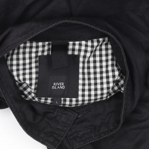River Island Men’s Black Bomber Jacket L Stand-Up Collar Full Zip Casual