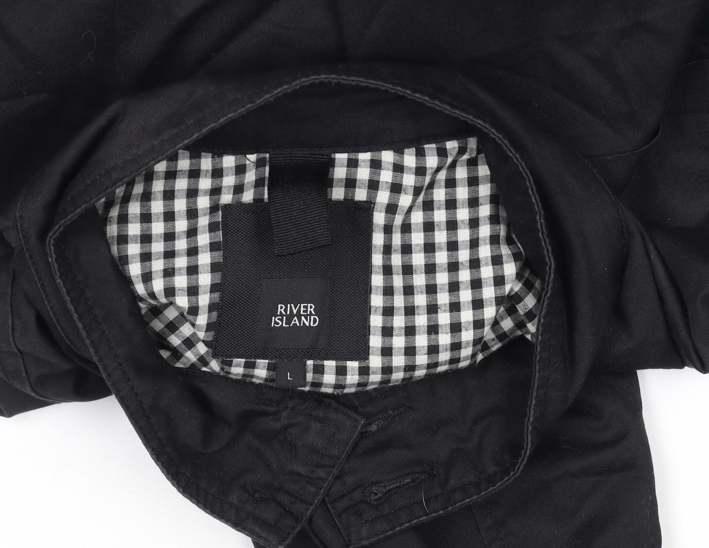 River Island Men’s Black Bomber Jacket L Stand-Up Collar Full Zip Casual