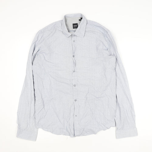 BOSS Mens Blue Regular Fit Cotton Check Long Sleeve Dress Shirt M