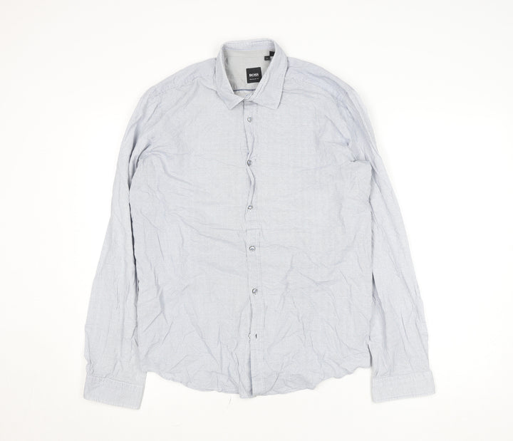 BOSS Mens Blue Regular Fit Cotton Check Long Sleeve Dress Shirt M