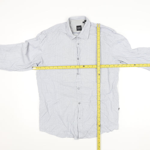 BOSS Mens Blue Regular Fit Cotton Check Long Sleeve Dress Shirt M