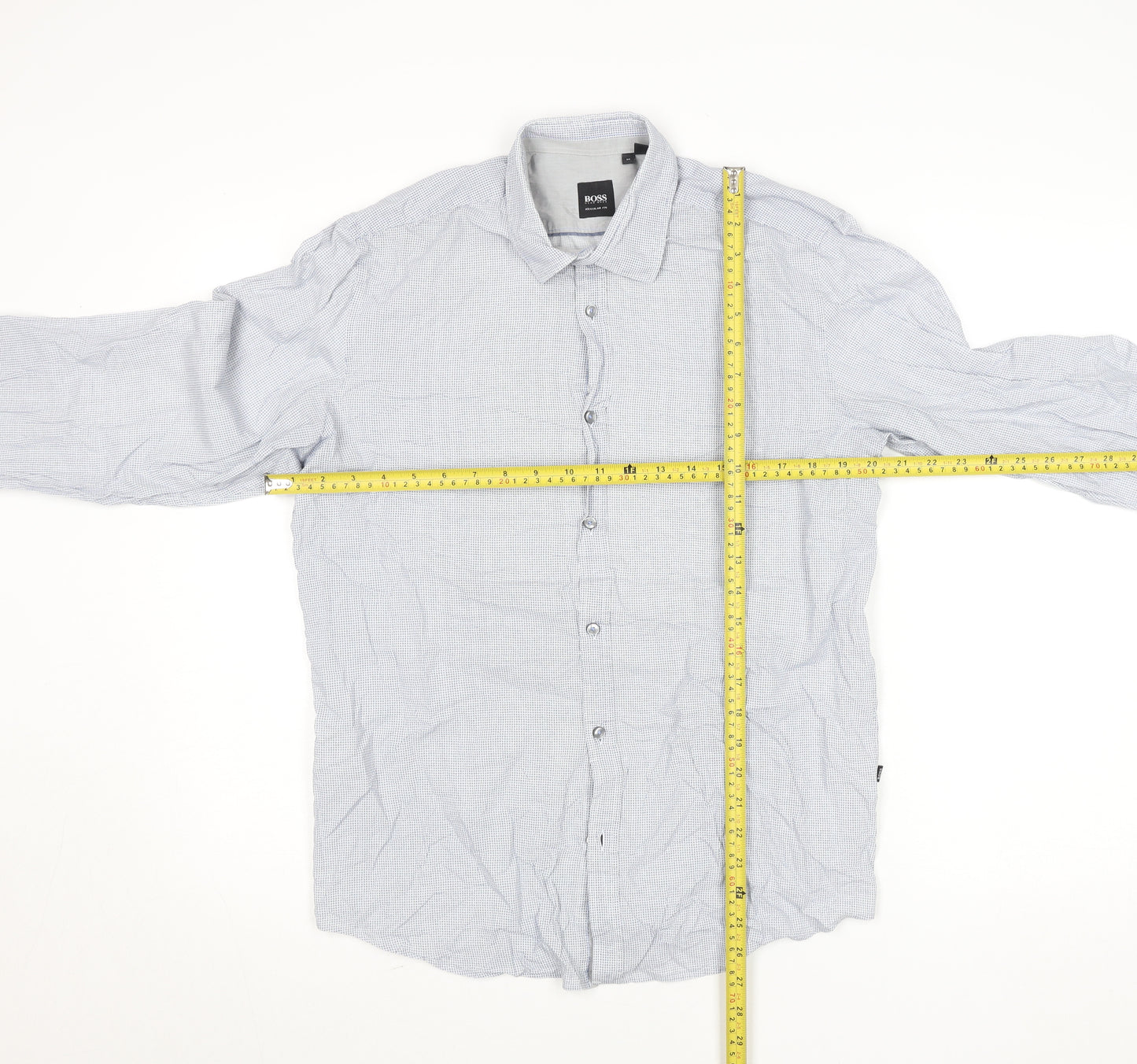 BOSS Mens Blue Regular Fit Cotton Check Long Sleeve Dress Shirt M