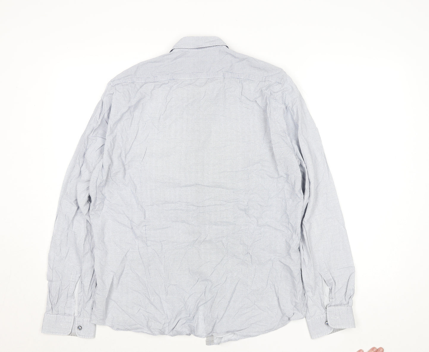 BOSS Mens Blue Regular Fit Cotton Check Long Sleeve Dress Shirt M