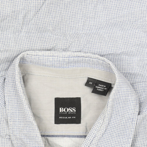 BOSS Mens Blue Regular Fit Cotton Check Long Sleeve Dress Shirt M