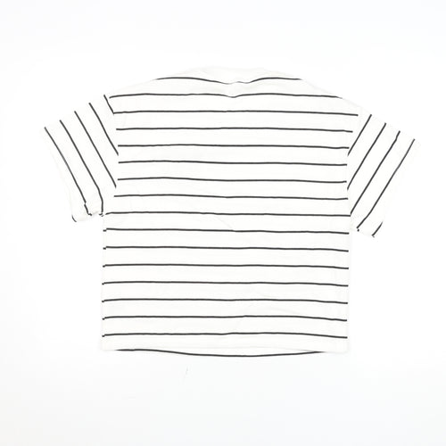 H&M Girls White Black Striped Crew Neck Logo T-Shirt 12-13 Years