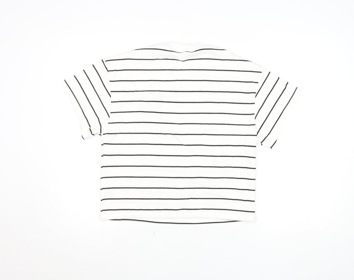 H&M Girls White Black Striped Crew Neck Logo T-Shirt 12-13 Years
