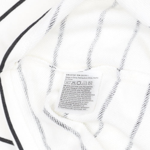 H&M Girls White Black Striped Crew Neck Logo T-Shirt 12-13 Years
