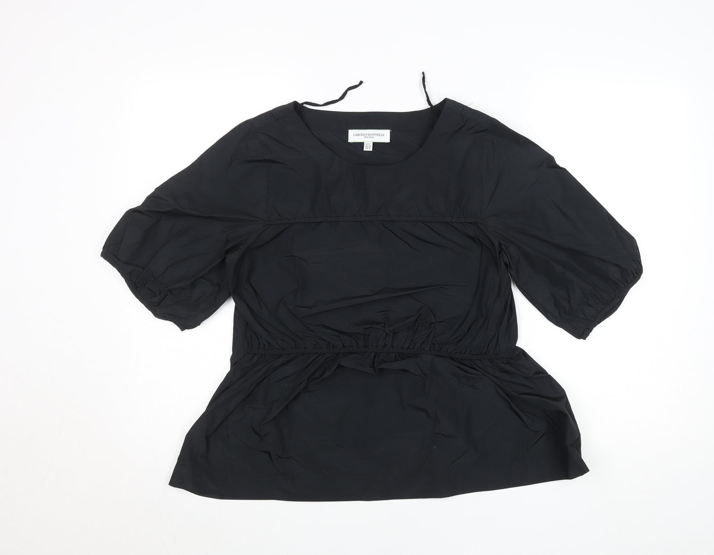Carolyn Donnelly Women's Black Tunic Blouse Size 8 Short Puff Sleeve