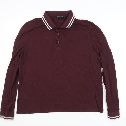 ASOS DESIGN Men’s Burgundy Long Sleeve Polo Shirt L Cotton Blend