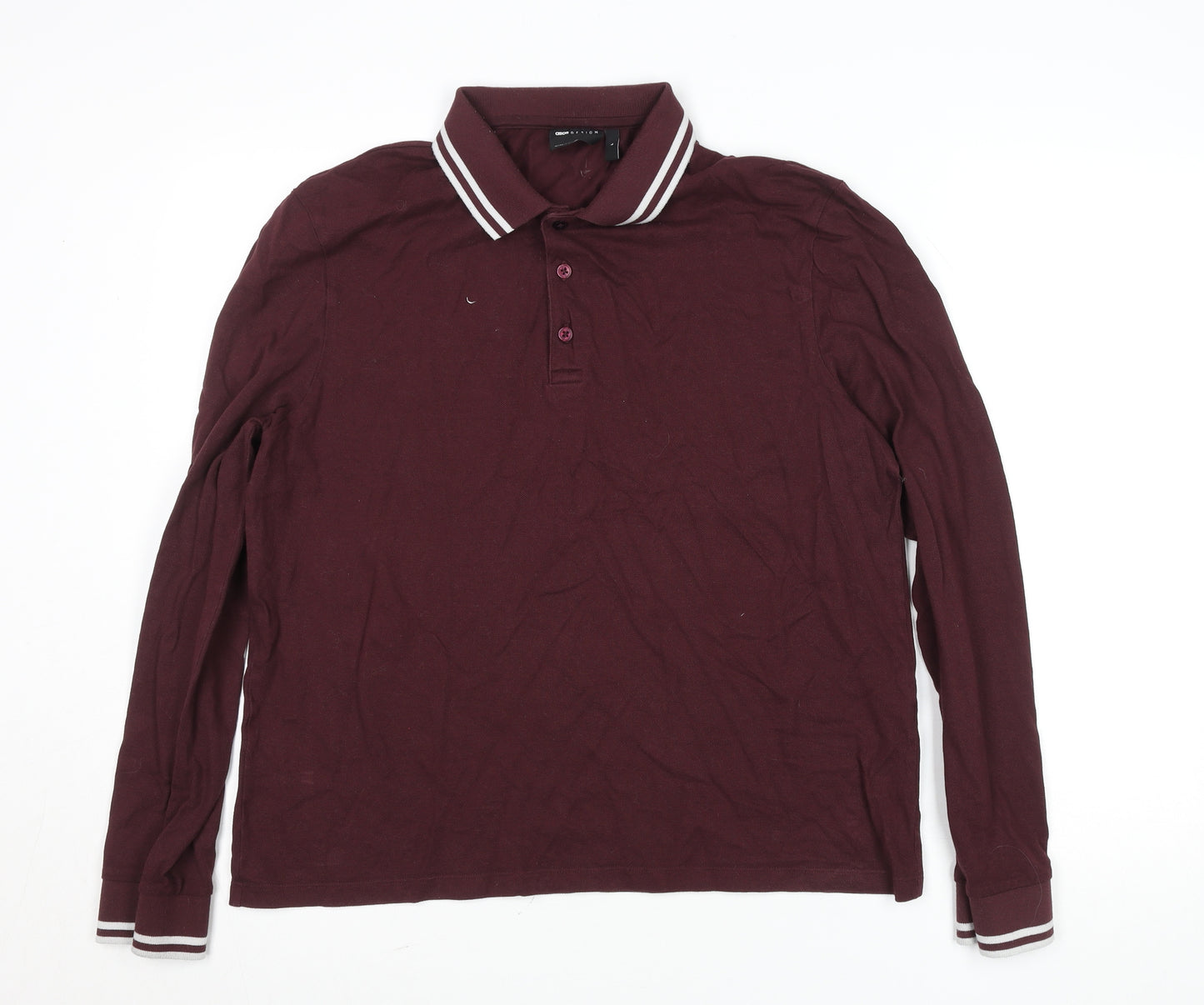ASOS DESIGN Men’s Burgundy Long Sleeve Polo Shirt L Cotton Blend