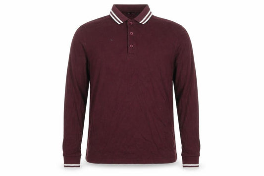 Front view of ASOS DESIGN Men’s Burgundy Long Sleeve Polo Shirt L Cotton Blend