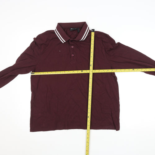 ASOS DESIGN Men’s Burgundy Long Sleeve Polo Shirt L Cotton Blend