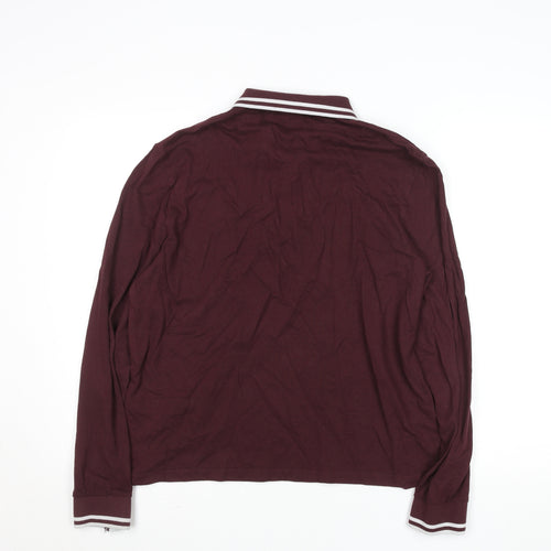 ASOS DESIGN Men’s Burgundy Long Sleeve Polo Shirt L Cotton Blend