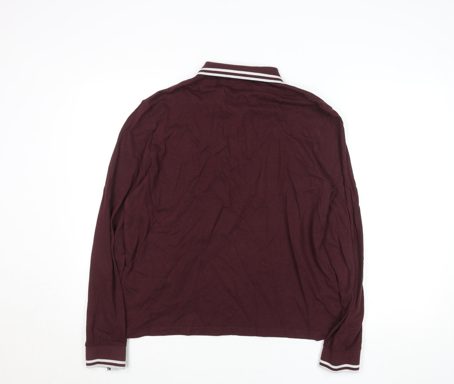 ASOS DESIGN Men’s Burgundy Long Sleeve Polo Shirt L Cotton Blend