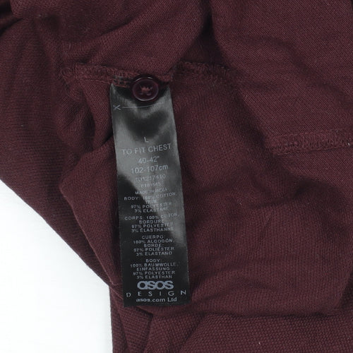 ASOS DESIGN Men’s Burgundy Long Sleeve Polo Shirt L Cotton Blend