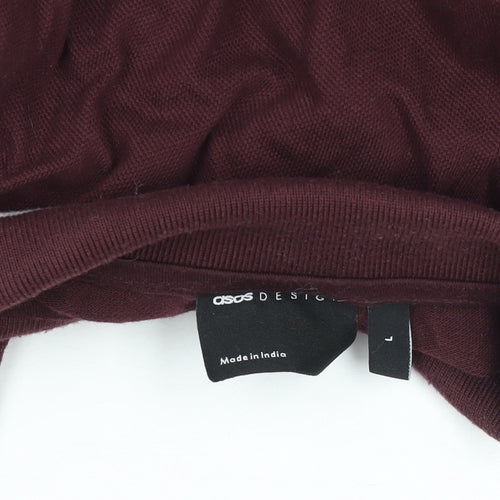 ASOS DESIGN Men’s Burgundy Long Sleeve Polo Shirt L Cotton Blend