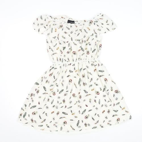 The Kooples Women Ivory A-Line Feather Print Silk Short Dress XS