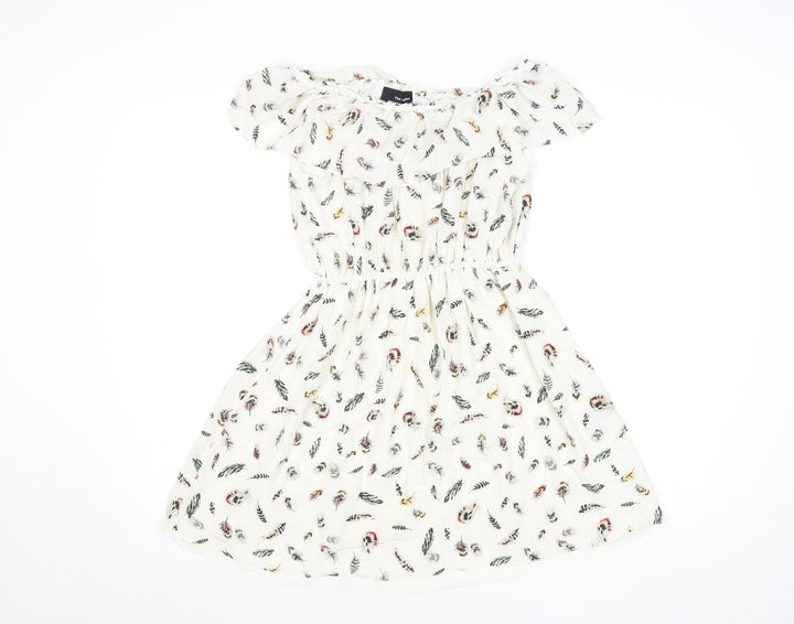 The Kooples Women Ivory A-Line Feather Print Silk Short Dress XS
