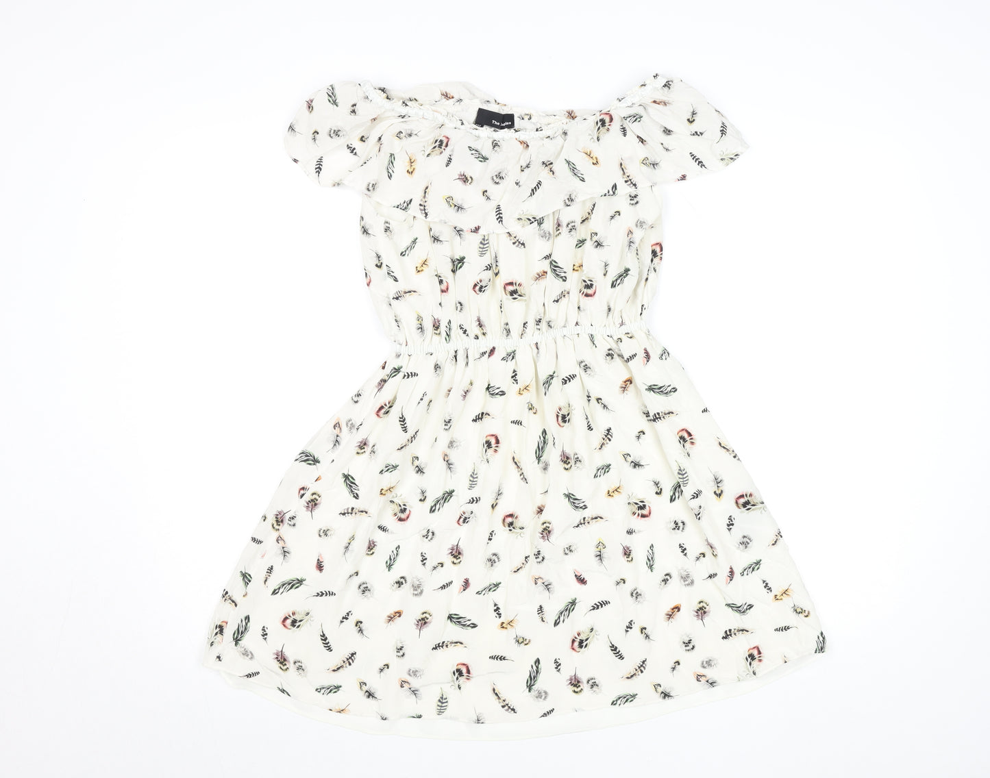The Kooples Women Ivory A-Line Feather Print Silk Short Dress XS