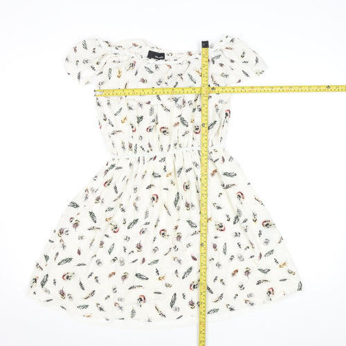 The Kooples Women Ivory A-Line Feather Print Silk Short Dress XS