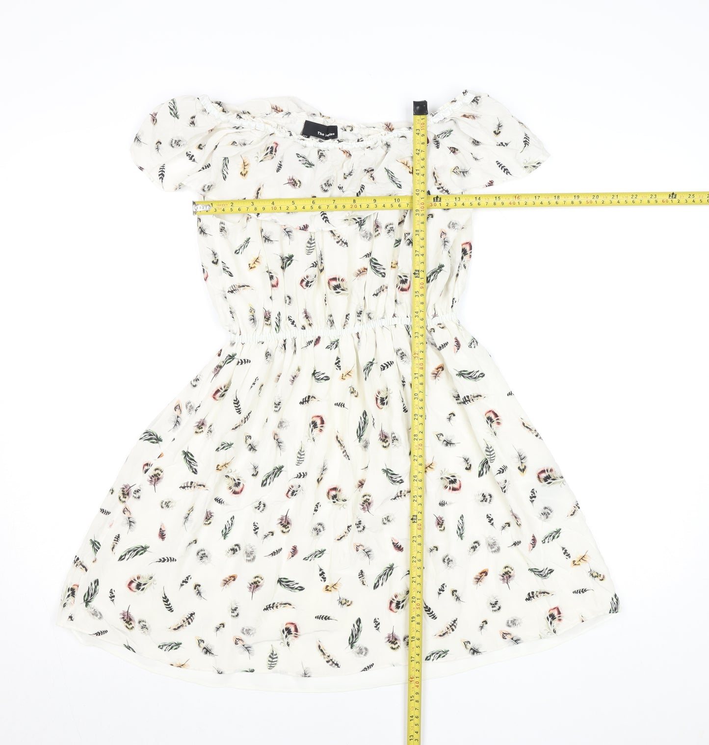 The Kooples Women Ivory A-Line Feather Print Silk Short Dress XS