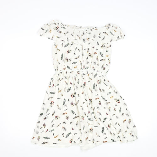 The Kooples Women Ivory A-Line Feather Print Silk Short Dress XS