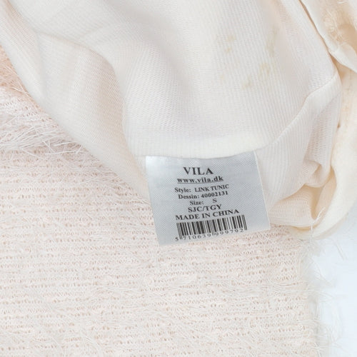 Vila Women Beige Knit Bodycon Dress Size S Puff Sleeve