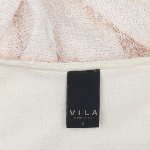 Vila Women Beige Knit Bodycon Dress Size S Puff Sleeve