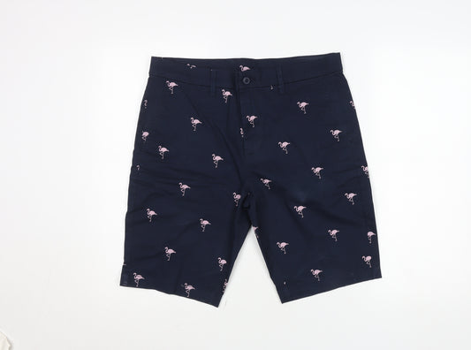 St. Bernard Men’s Blue Flamingo Print Chino Shorts 34in Regular Fit