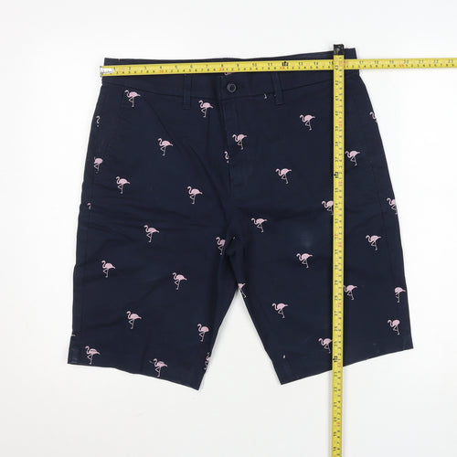 St. Bernard Men’s Blue Flamingo Print Chino Shorts 34in Regular Fit