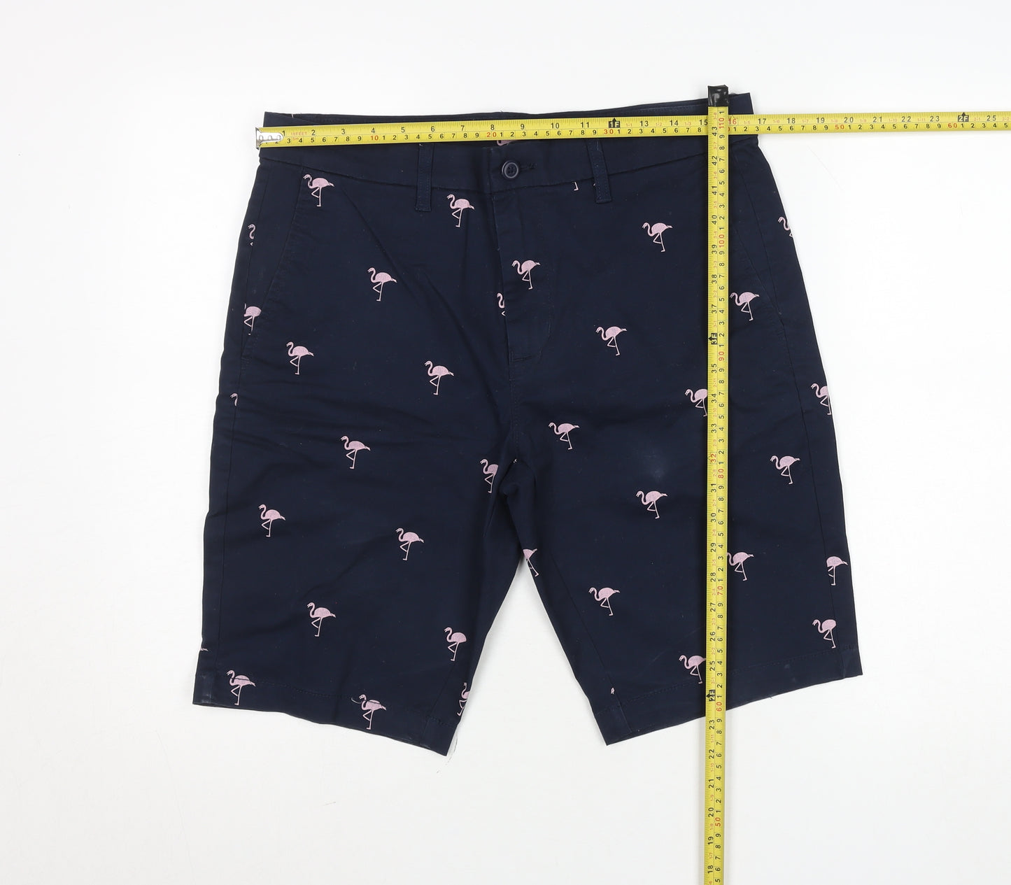 St. Bernard Men’s Blue Flamingo Print Chino Shorts 34in Regular Fit