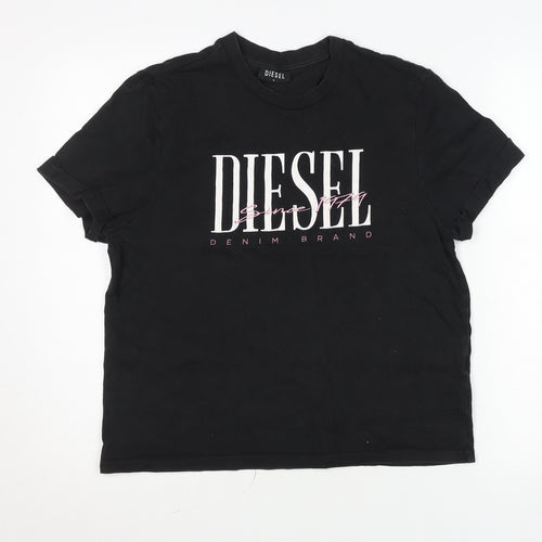 Diesel Womens Black Logo Cotton T-Shirt L Short Sleeve Casual Top