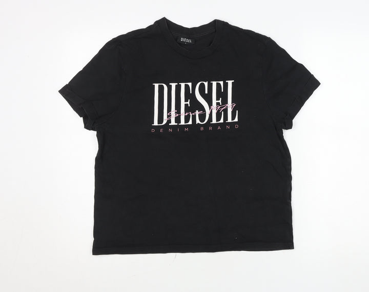 Diesel Womens Black Logo Cotton T-Shirt L Short Sleeve Casual Top