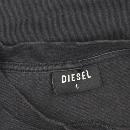 Diesel Womens Black Logo Cotton T-Shirt L Short Sleeve Casual Top