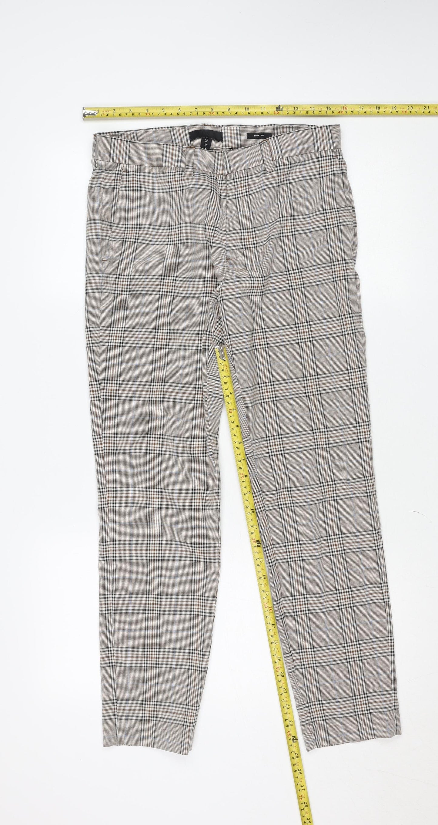 H&M Women’s Brown Plaid Skinny Chino Trousers Size 29