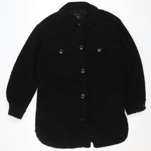 New Look Women's Black Fleece Button Jacket Size 14