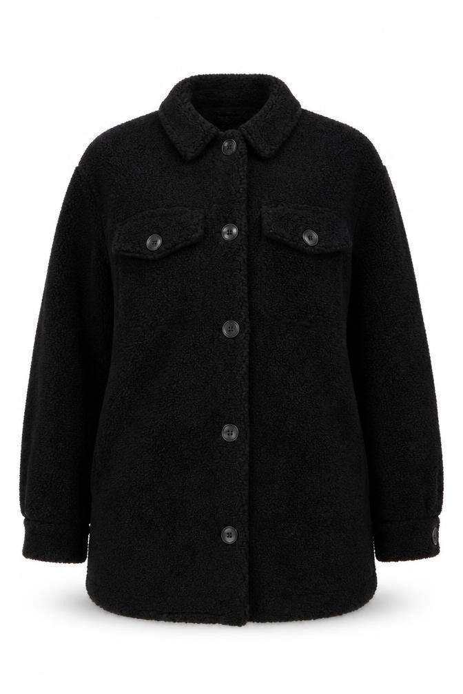 Front view of New Look Women's Black Fleece Button Jacket, size 14