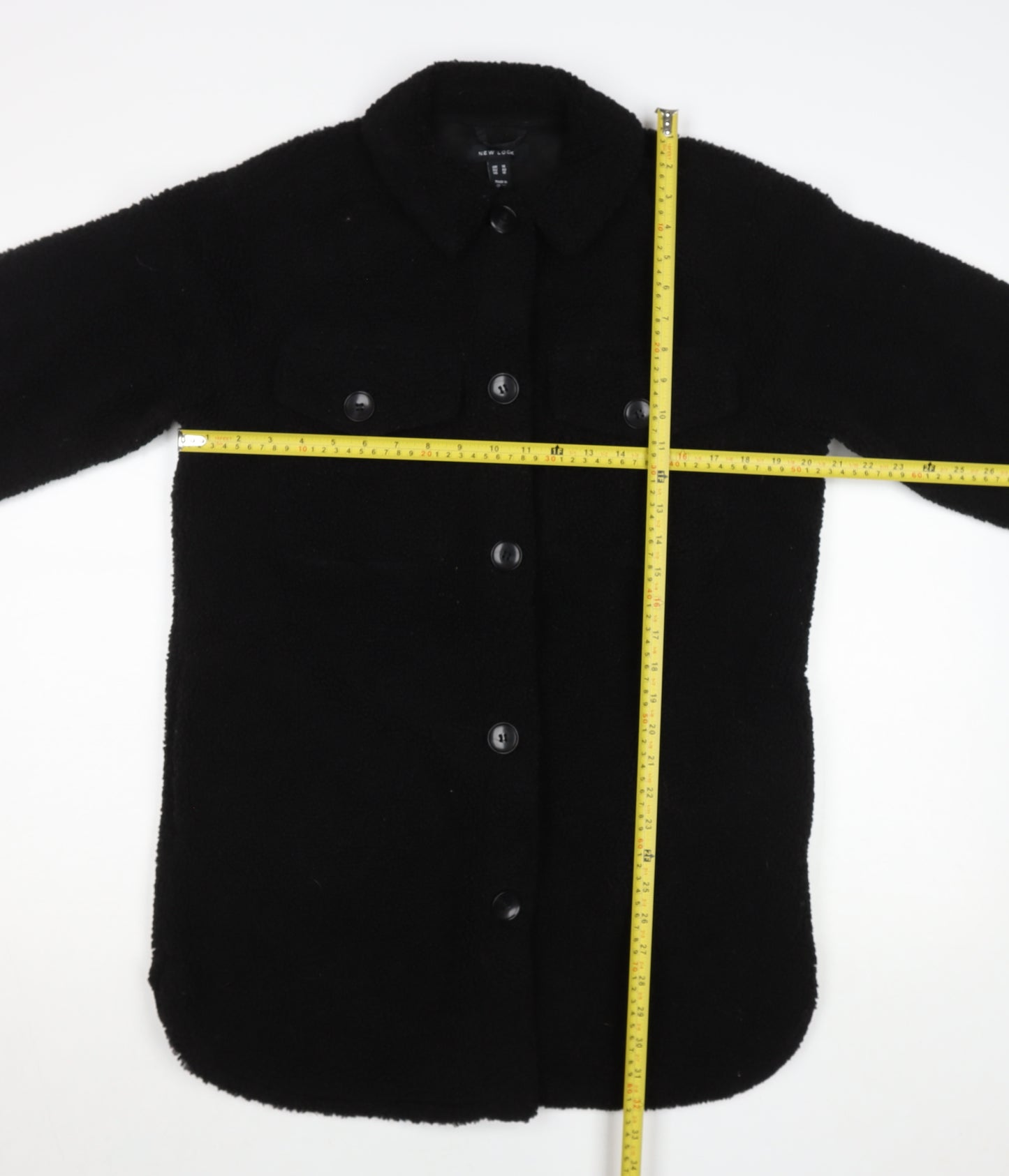New Look Women's Black Fleece Button Jacket Size 14