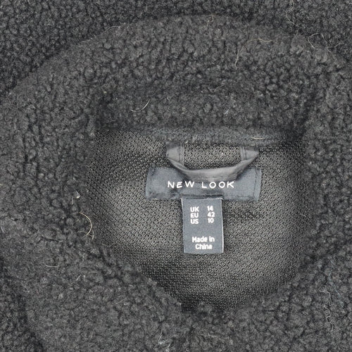 New Look Women's Black Fleece Button Jacket Size 14
