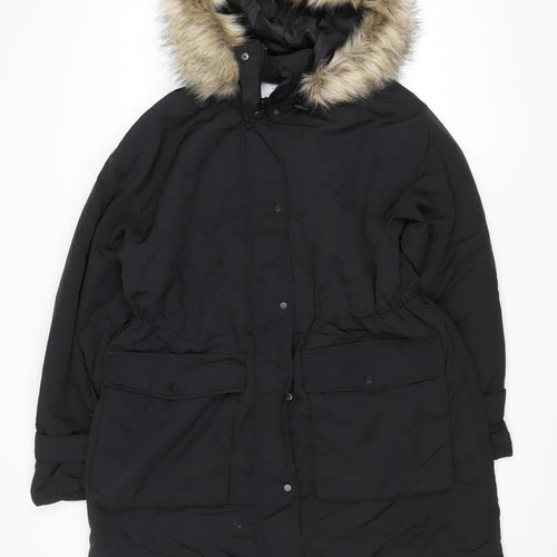 Primark Womens Black XS Hooded Parka Coat Faux Fur Trim Winter Jacket