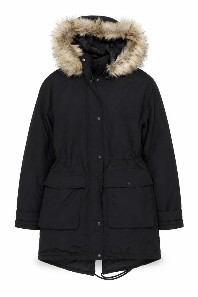 Primark Womens Black XS Hooded Parka Coat Faux Fur Trim Winter Jacket