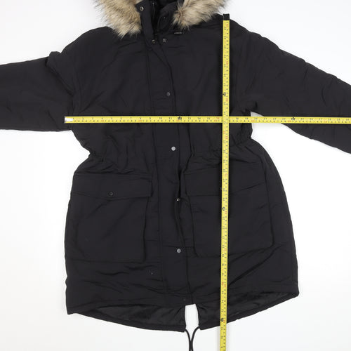 Primark Womens Black XS Hooded Parka Coat Faux Fur Trim Winter Jacket